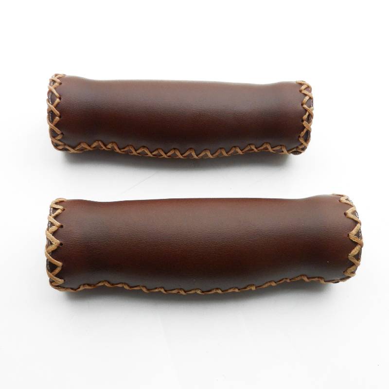 Classic Brown Leather Look Handlebar Grips